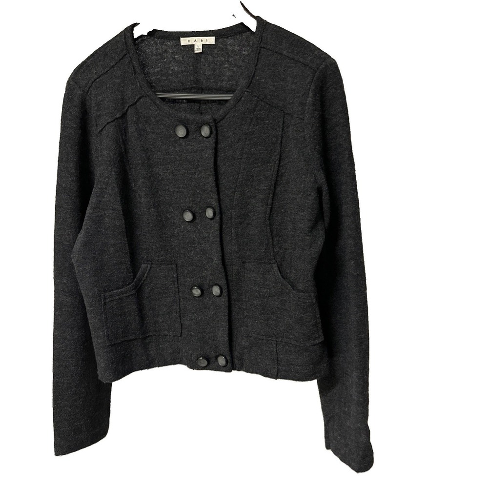 Cabi Jacket Women's Sz Large Long Sleeves 100% Wool Crewneck Gray/Charcoal Color